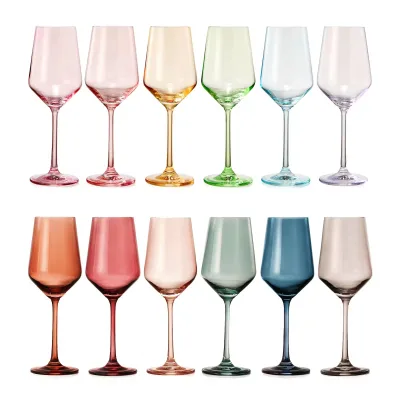 Hand Blown Colorful Wine Glasses 6 Stem Multi Color Glass Set Ideal for All Wine Types and Occasions