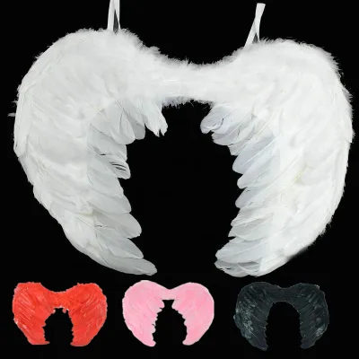 Halloween Cosplay Party Black White pink Red Angel Feather wings for Women 60*40cm
