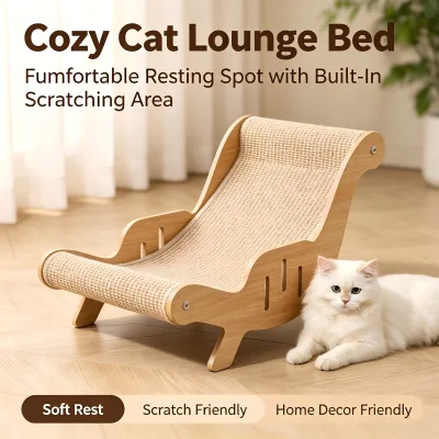 Multifunctional Eco-Friendly Hemp Rope Density Board Cat Scratching Lounge Chair Modern Stable Wooden Structure Sloped Resting