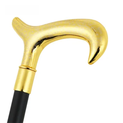 Luxury Gold Plated Crook Walking Cane With Vintage Pattern Hook Handle Telescopic Aluminum Walking Stick Gentleman Elderly Daily