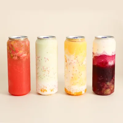 HECION 2026 Clear PET Beverage Bottle Soda Can Style Juice Bottle Reusable Drink Container Leakproof Lid for Tea Coffee