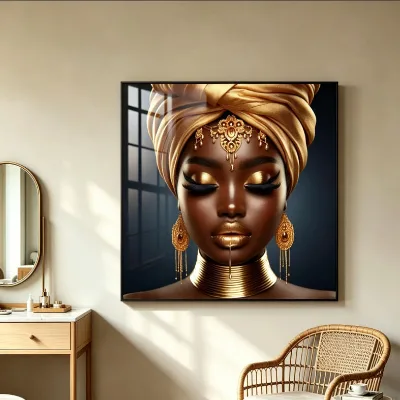 Modern Fashion Home Decor Wholesale African Art Portrait Painting African Female square Transparent HDCrystal Porcelain Painting