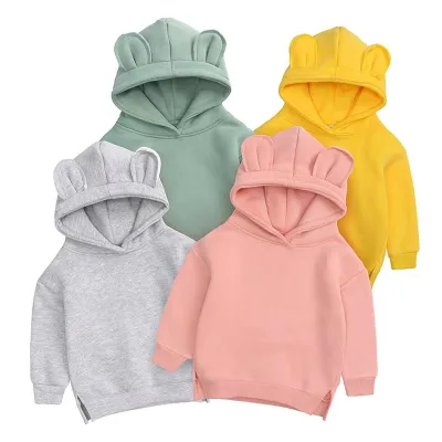 Children's Winter Thick Hoodie Warm Sweatshirt Cute Rabbit Ears Design Custom Long-sleeved Hoodie Kids Sweater Casual Top