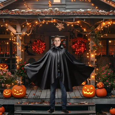 Halloween Theme Day Cosplay Costume Death Cloak Horror Devil Black Vampire Cape  for Adult Kids