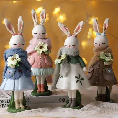 Creative Easter Bunny Decoration Resin Ornaments Bunny Figurines for Home Table Decoration