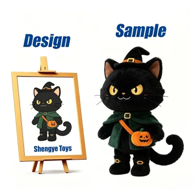 Shengye Professional Manufacturer Customized Good Quality Halloween Theme Ghost Black Cat Plush Figure Toy for Decoration Gift