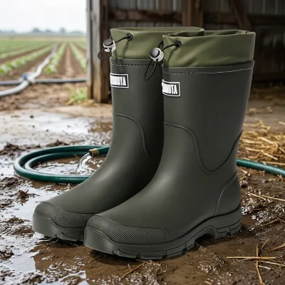 Work Boots Shoes Men Industrial Waterproof PVC Rain Boots Mid-Calf Wellington Shoes Anti-Slip Protective Wholesale