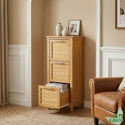 3 Drawers Bamboo Tall Narrow Storage Chest Freestanding Vertical Cabinet for Bathroom Living Room Corner Space Saving Organizer