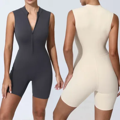 Sleeveless Sports Fitness Bodysuit & Jumpsuit Front Zipper Quick Dry Breathable One-Piece Yoga & Dance Wear