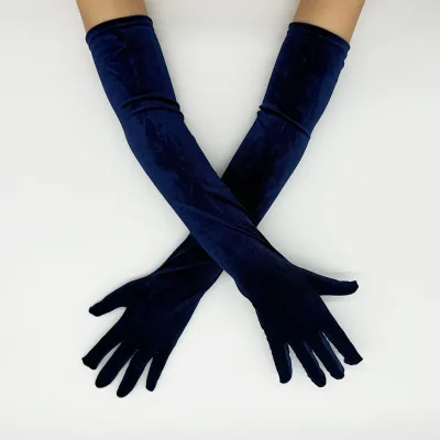 53CM Lengths Noble Banquet Style Women Gold Velvet Long Dinner Dress Gloves Black Warm Elastic Driving Spring Autumn Accessories