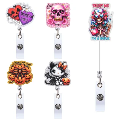 Hot Sales Office Acrylic ABS Badge Reel Retractable Buckle Halloween Limited Personality Style for Office Staff