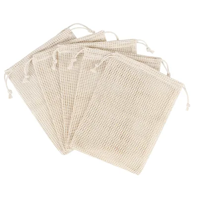 Manufacturer Supplier Eco-friendly Drawstring Cotton Mesh Reusable Nuts Fruits Produce Bags