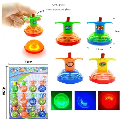 Wholesale Light up Spinning Tops Toy 3 Color Flashing Gyroscope Ejection Spiner Top Toy Blister Card Pack for Kids Bulk Supply