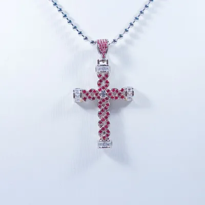 Wholesale Personality Single Pendant Necklace Candy Cross Zirconia CZ Stone Stud Cute Charm Necklace for Gift