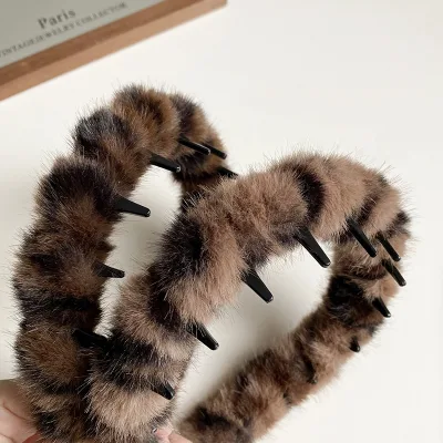 Hot Fine Product Autumn and Winter Plush Headband Leopard Print Headband New Style Plush Hair Accessories Face Wash Headband