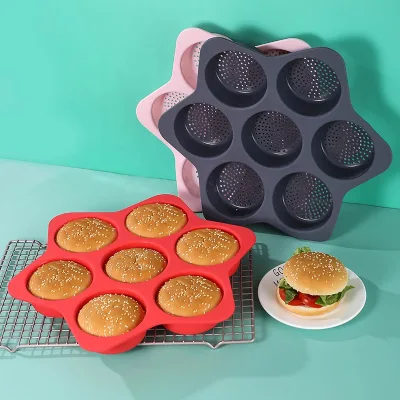 Food Grade Round 10 cm Hamburger Baking Mold High Temperature Resistant Bread Oven Baking Pan 4 Inch Silicone Burger Mold