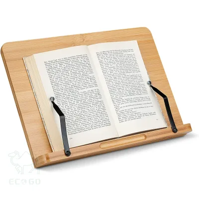 High Quality Modern Bamboo Freestanding Book Stand with Adjustable Gripes and Foldable Design for Cookbook and Tablet Holder
