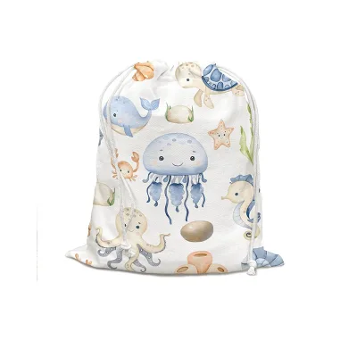 Custom Logo Canvas Drawstring Baby Shower Birthday Gift Bags for Gender Reveal Decor Party Favors Travel Snack