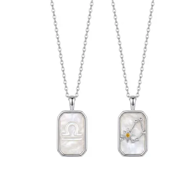 Brass White Shell Zircon Star Map Zodiac Matching Pendant Necklace Jewelry Gift