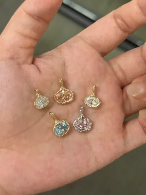 Organic Molten Bezel Oval Fancy Color Lab Grown Diamond Pendant Custom 14K 18K Gold Solitaire Necklace for Women