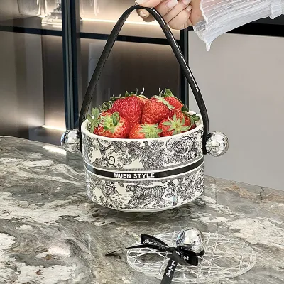 Light Luxury Ceramic Fruit Plate with National Tide Element New Home Ins Wind Multi-Layer Snack Plate Living Room Dried Fruit