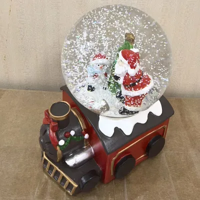 Custom European Decorative Gift Water Ball Christmas Santa Train Premium Musical Ceramic Silk Screen Printed Snow Globe for