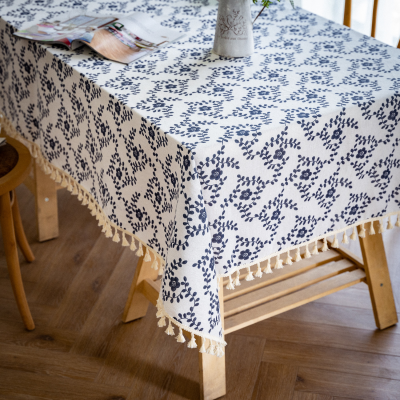 Edge Tassel Flower Fabric Table Cover New Design Table Cloth Printed Customized Tablecloth