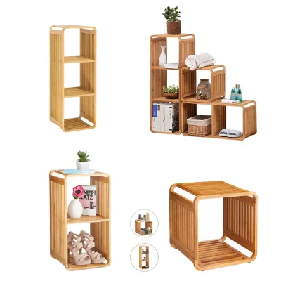 Custom Multilayer Book Flower Plant Bathroom Storage Display Multi-functional Standing Bamboo Bathroom Goods Shelves