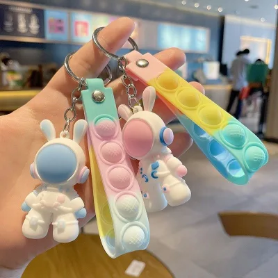 Factory Custom Shape Space Rabbit Cartoon Keychain Cute Silicone Gel Book and Bag Charm Exquisite Kindergarten Gift Keychain