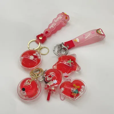 Red Christmas Series Multi Shaped Liquid Keychain for Holiday Decoration with Floating Santa Figures Backpack & Handbag Decor