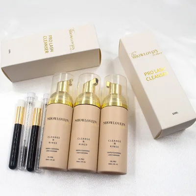Vegan Lash Shampoo Foam Cleanser Bottle Private Label 60ml Sensitive Lash Shampoo Kit With Brush and USB Fan for Lash Salon