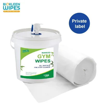Biokleen 1200ct Supplier Custom Free Sample Big Roll Disposable Biodegradable Bamboo Spunlace Non-Woven Gym Wipes