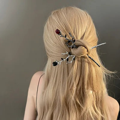 Retro Flower Hair Sticker Fashion Hair Accessories Black Red Gothic Rose Hairpin
