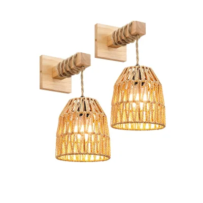 Nordic Modern LED Wall Lamp Bohemian Hemp Rope Vine Lantern Remote Control Dimmable 2700K Soft Warm White Living Room Hallway