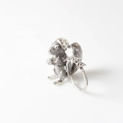 Antique Silver Zinc Alloy Animal Squirrel Christmas Napkin Rings for Table Decoration