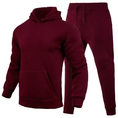 Solid Color Slimming Winter Fleece Thermal Sporty Hoodie Running Set Sprint Men's 100% Polyester 240g