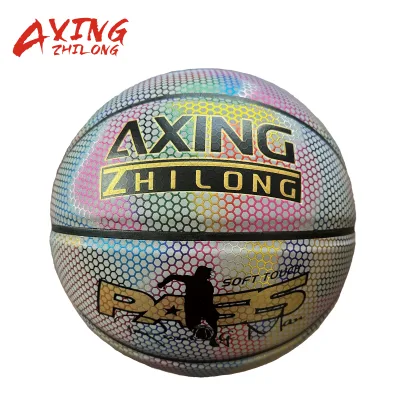 Custom Holographic reflective leather luminous basketball for training size7 indoor outdoor