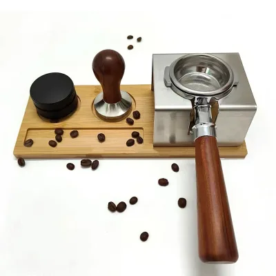 Stainless Steel Natural Bamboo Wood Tamper Holder Italian Style Coffee Machine Coffee Utensils Storage Tools