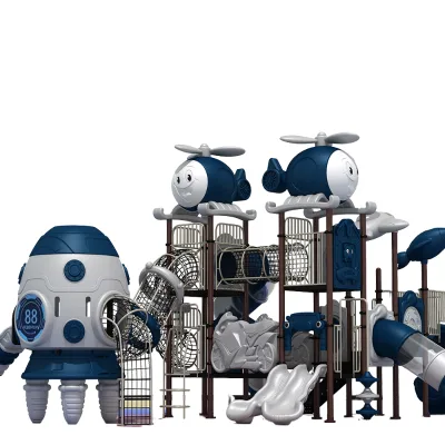 Aerospace Spaceship Style Large Outdoor Children Playground Equipment with Twin Tunnel Slides and Mesh Climbing Structure