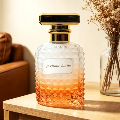 Wholesale Luxury Embossed Rhombus Gradient Glass Perfume Bottle with Fine Mist Sprayer and Gold Plastic Cap Customized Logo