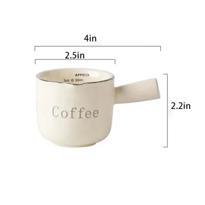 White Mini Porcelain Eco-Friendly Coffee Extraction Cup with Graduated Scale 3OZ/90ML Capacity for Coffee Shop & Restaurant Use