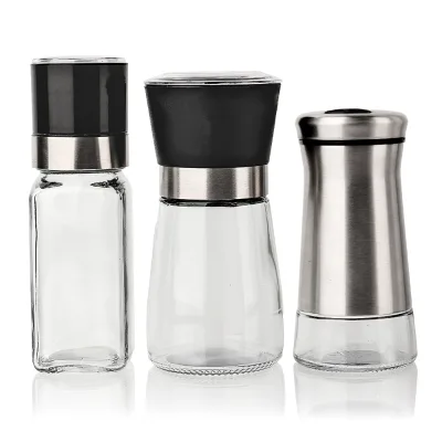 clear 100ml Round Manual Hand Spice Salt and Pepper Glass Bottle With Grinder Cap