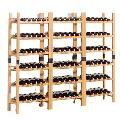 45-Bottle Nature Bamboo Wine Rack Free Standing Wine Bottles Display Rack Countertop Stackable Wine Rack Shelf