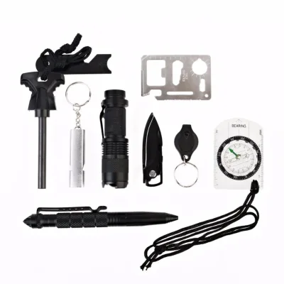 Waterproof Camping Equipment Survival Items Survival Box with Survival Whistle Firestick Multitool Card Tactical Pen Big Compass