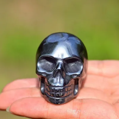 Hot Selling Terahertz Skull Carving Polished Crystal Figurine for Chakra Healing Home Display Collectible