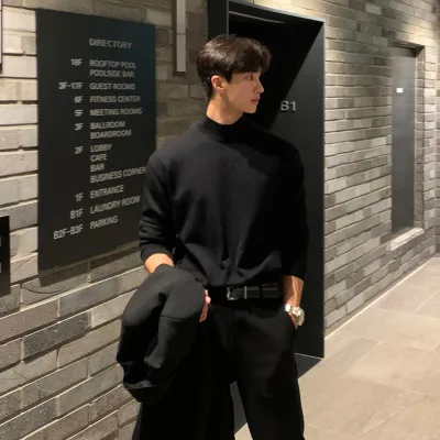 Men Half Turtleneck Knit Sweater Solid Color Loose Long Sleeve Basic Thermal Undershirt Business Casual Pullover