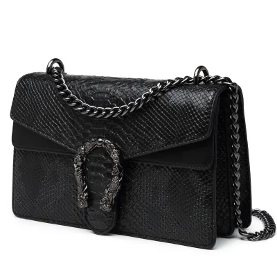 Hot Selling Luxury Snake Print Women Shoulder Bag Vintage Chain PU Small Square Crossbody Bag with Flap Closure
