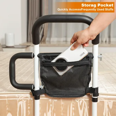 Stable Bedside Handrail, Adjustable Bed Assist Rail Equipped with Mesh Pocket for Senior Elderly Home Care Rehabilitation