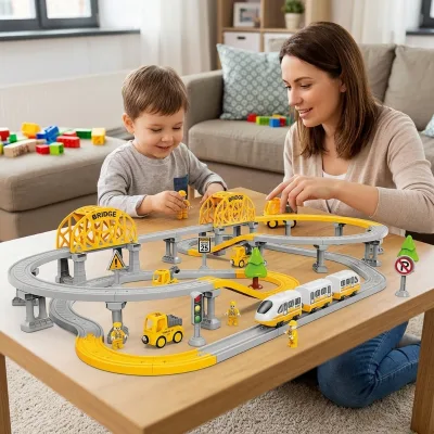 Children's 3D Engineering Scene Assembly Track Toy with Music 125PCS Free Assembly with Engineering Car and Worker Doll