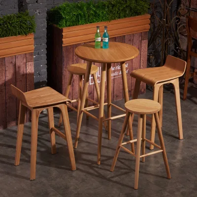 Solid Wood High Bar Stool Simple Commercial Milk Tea Shop Coffee Internet Celebrity Front Desk